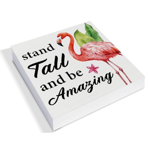 Pink Flamingo Wooden Sign - Summer Decor for Home & Shelf
