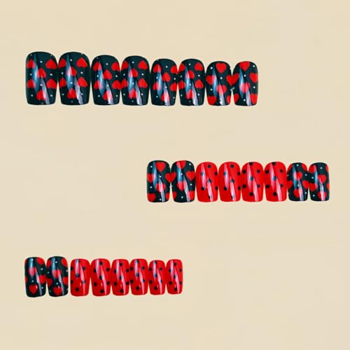 Valentine's Day Press On Nails Medium Square Red Heart Fake Nails 24 Pcs