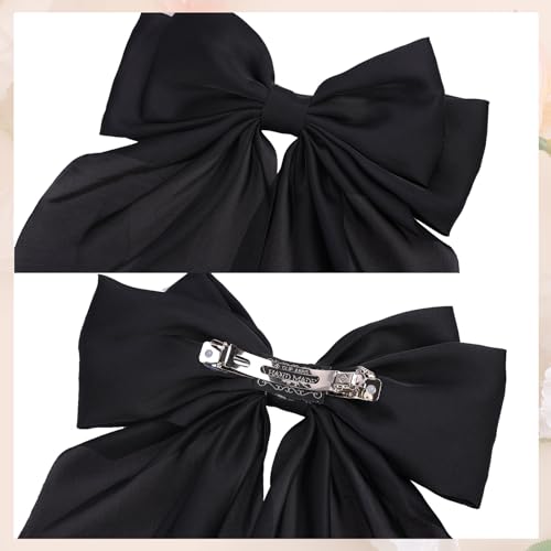 MRJ Silky Satin Hair Bows with Metal Clips 2 Pcs Large Hair Ribbons