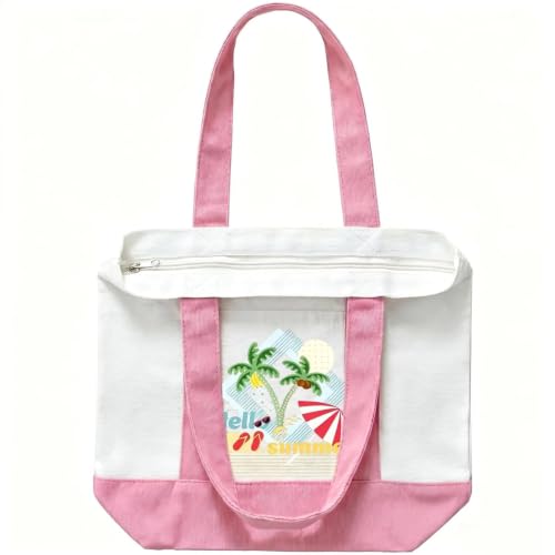 Mini Canvas Tote Bag with Zipper - 13" x 11" Pink