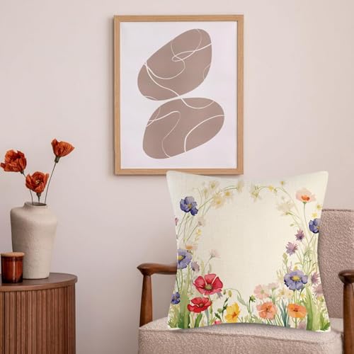 18x18 Floral Throw Pillow Cover - Soft Linen with Hidden Zipper