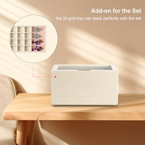 Frebeauty 24-Grid Velvet Earring Organizer Tray - Beige