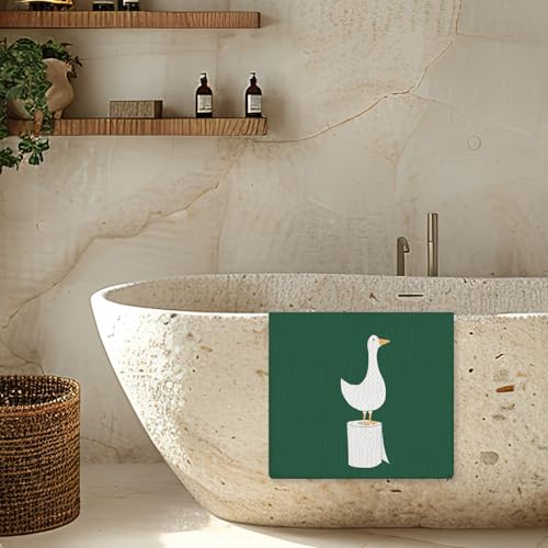 Funny Goose Hand Towels - Dark Green Farm Animal Decor, 16x24