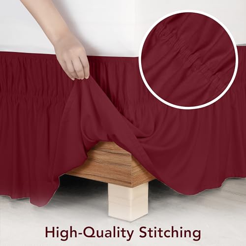 Wrap Around Queen Bed Skirt - Burgundy, 16 Inch Drop, Easy Fit