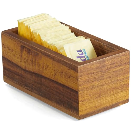 BWODYAY Acacia Wood Sugar Packet Holder - Coffee Bar Condiment Organizer