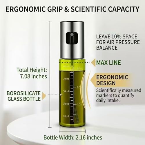 Oil Sprayer for Cooking - 100ml Food Grade Glass Mister with Adjustable Nozzle