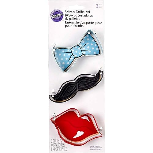 Wilton 3-Piece Cookie Cutters Set - Tie, Mustache & Lips Shapes