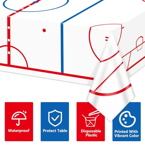 Ice Hockey Rink Table Covers - 51x86 Inch Disposable Tablecloths (Set of 4)
