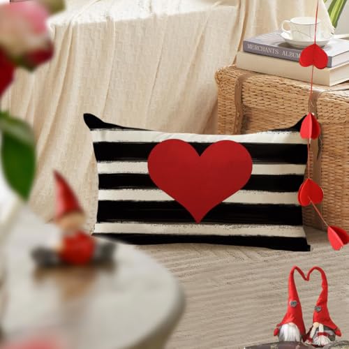 Valentine's Day Outdoor Pillow Covers 12x20 Inch Red Heart