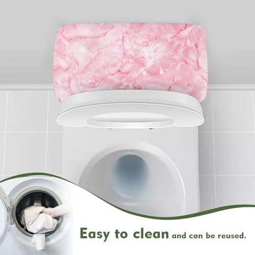 Pink Marble Print Toilet Tank Lid Cover - Stretchy Universal Protector
