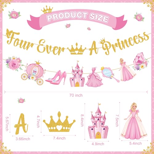 Four Ever a Princess 4th Birthday Banner - Gold & Pink Party Decor