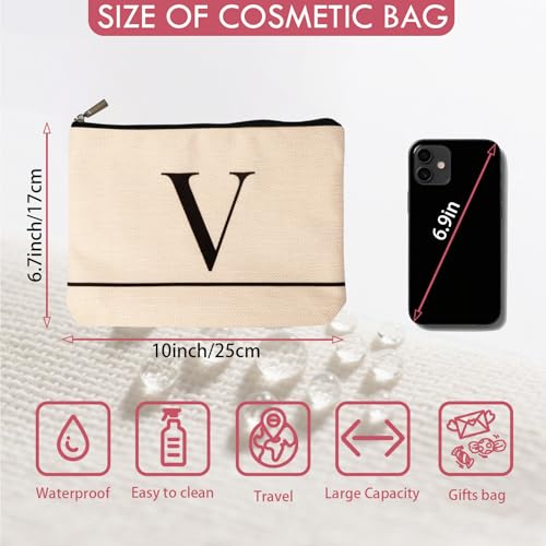 Initial Letter V Personalized Makeup Bag Monogrammed Travel Cosmetic Pouch