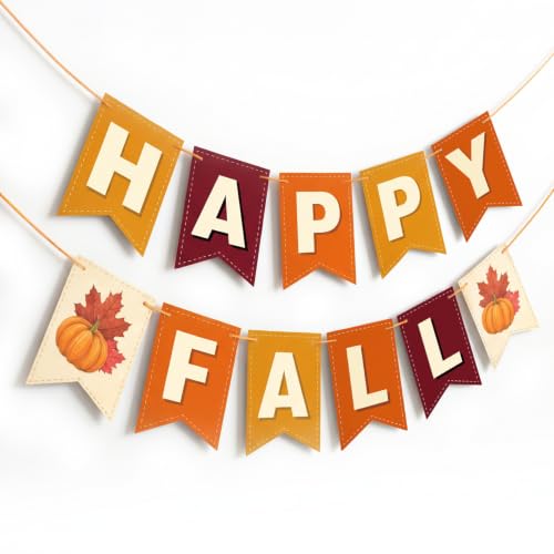 Happy Fall Banner Set - 2pcs Pumpkin Garland for Thanksgiving Decor