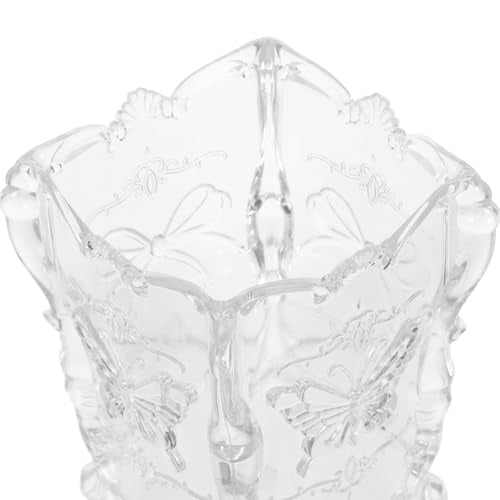 VALICLUD Acrylic Makeup Brush Holder, Transparent Butterfly Carved Cup