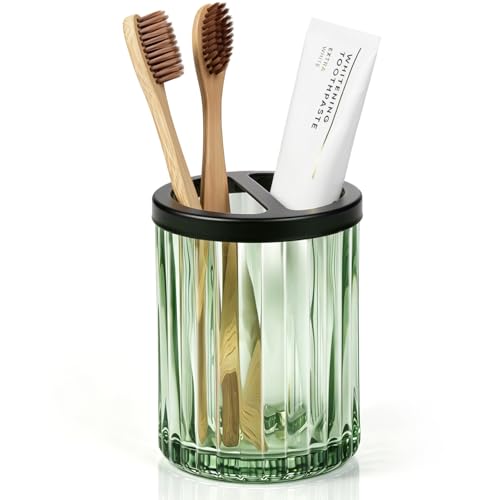 Komashr 8oz Green Striped Toothbrush Holder with Divider