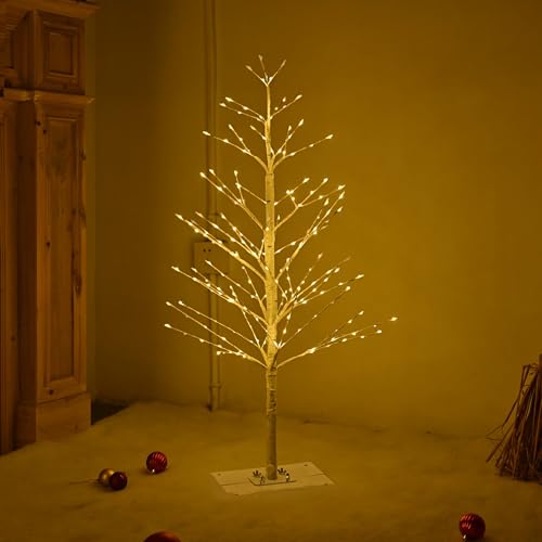 3FT Birch Tree with 219 Warm White LED Lights Waterproof Indoor Outdoor Christmas Decor - Variation of 3ft/219LED