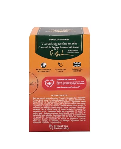 Ahmad Tea London Peach & Passion Fruit Tea Bags Pack of 40 - Fruity Black Tea