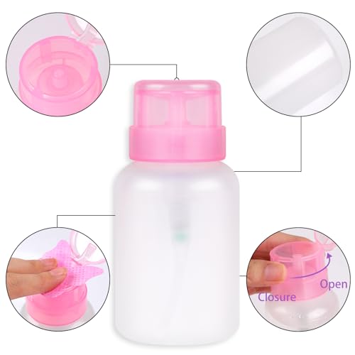 Nail Cotton Pads and Pump Dispenser Bottle Set, 400 Pcs Pink Lint Free Wipes