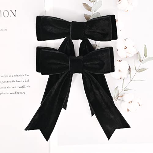 Black Velvet Hair Bows 5 Inch with Alligator Clips, 2 Pack