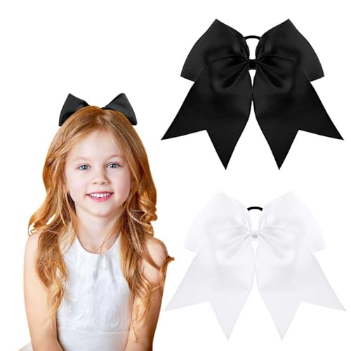 Twpribarn 8-Inch Jumbo Cheer Hair Bows with Elastic Ponytail Holder 2-Pack