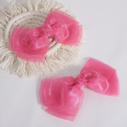 Miroksh 6-Inch Hot Pink Organza Double Mesh Ribbon Hair Bow Clip