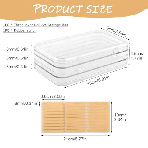 YOSINXU Tri-Fold Clear Press-On Nail Storage Box with Tape
