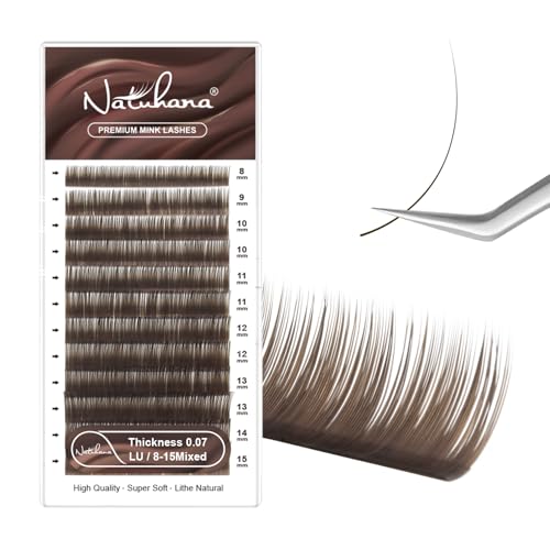 NATUHANA Brown Classic Lash Extensions 0.07mm Mixed Tray Soft Individual