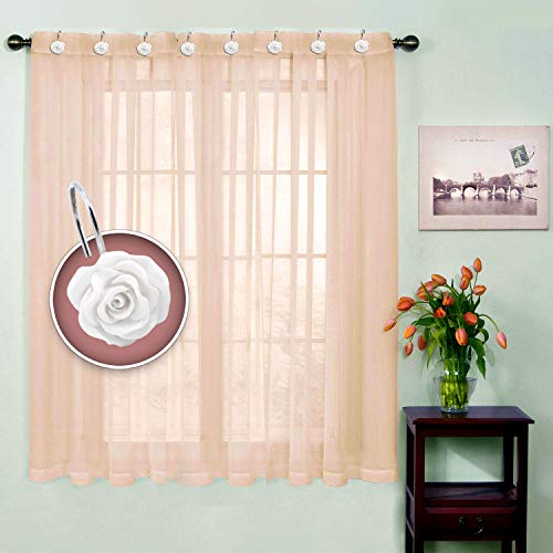 BEAVO White Rose Shower Curtain Hooks - Set of 12 Rustproof Rings