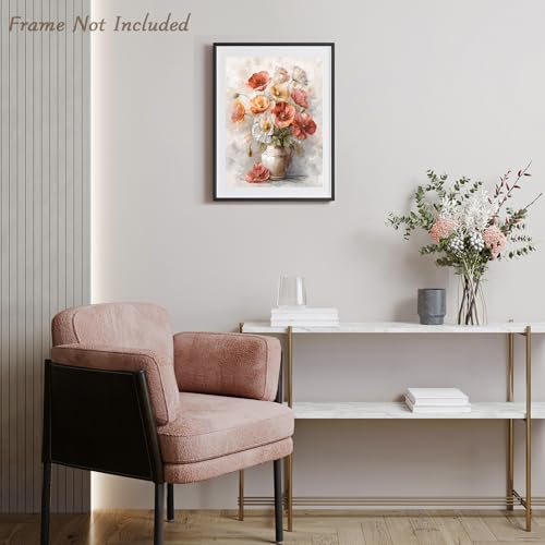 Dazzlewall Floral Canvas Print - White Red Flowers Artwork 12x16