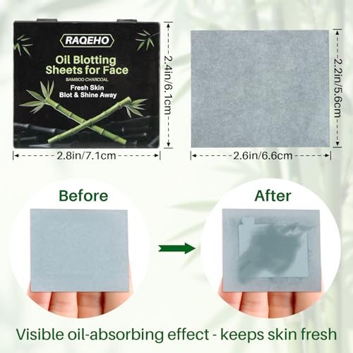 RAQEHO 200 Bamboo Charcoal Oil Blotting Sheets with Mirror and Puff