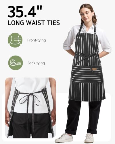Syntus Adjustable Kitchen Apron - 2 Pack, Polycotton Stripe, Black & Brown