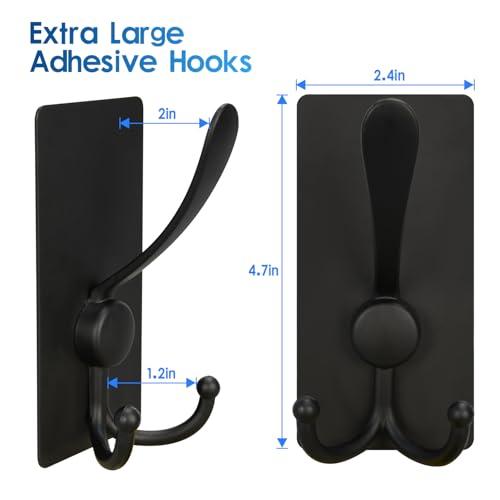 2 Pack XL Adhesive Hooks - 13lb Stainless Steel Towel Hooks