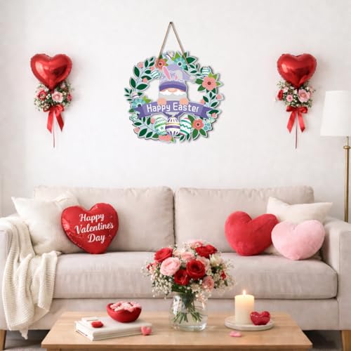 Easter Gnome Door Hanging Sign - Double-Sided Spring Porch Decor 12"