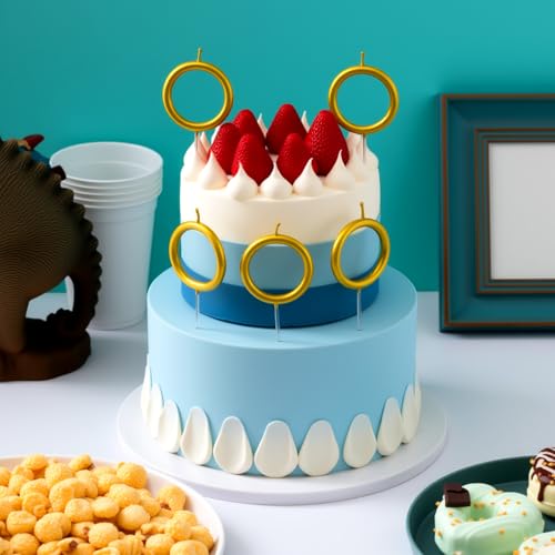 6 Pcs Gold Ring Birthday Candles for Kids' Cakes - Party Decor