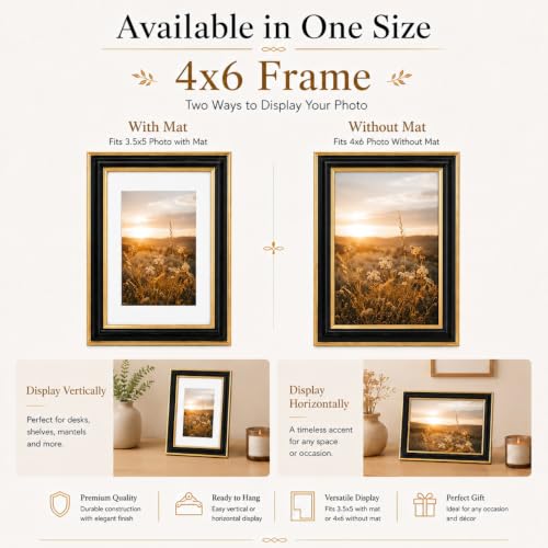 Black Gold Trim Picture Frame for 3.5x5 & 4x6 Photos