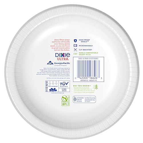 Dixie Ultra 20oz Paper Bowls - 25 Count, Soak Proof & Compostable