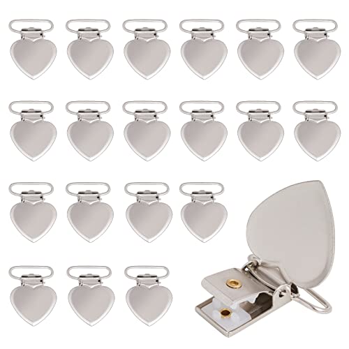 20pcs Silver Heart Shaped Suspender Clips - Metal Fasteners for DIY Crafts