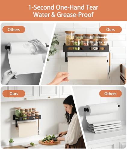 Wall Mount Paper Towel Holder with Shelf and Hooks - Matte Black