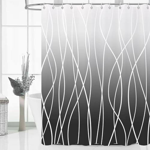Black Ombre Striped Shower Curtain, 72"x72" Waterproof Fabric