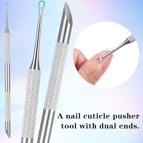 Eldraqth Stainless Steel Dual Ended Cuticle Pusher and Sandpaper Sheets