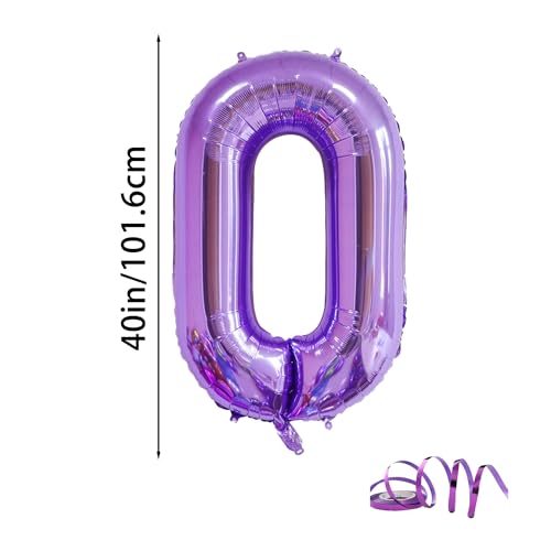 40 Inch Purple Number 0 Foil Balloon for Birthday & Wedding Celebrations