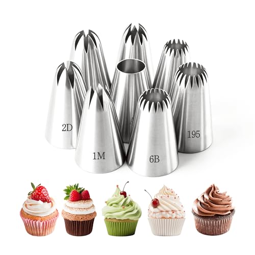 8-Piece Large Stainless Steel Piping Tips Set for Cake Decorating