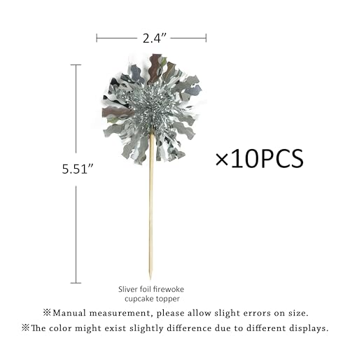 10PCS Silver Foil Firework Cupcake Toppers for Birthday Parties