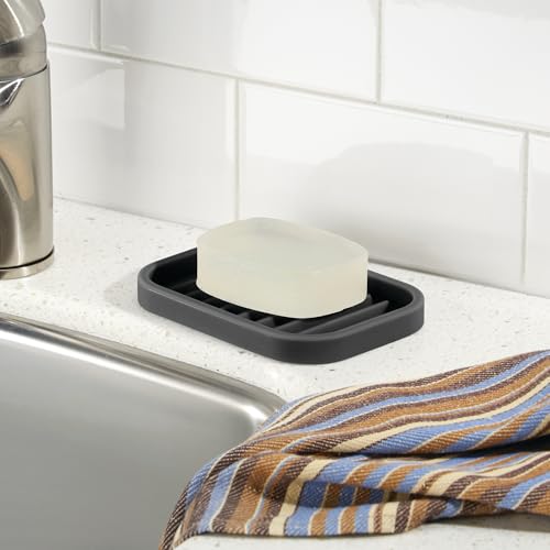 iDesign Silicone Soap Dish for Kitchen & Bathroom - Black