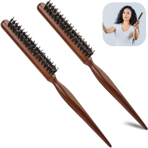 Boar Bristle Teasing Brush 2 Pack with Rat Tail Handle for Hair Styling