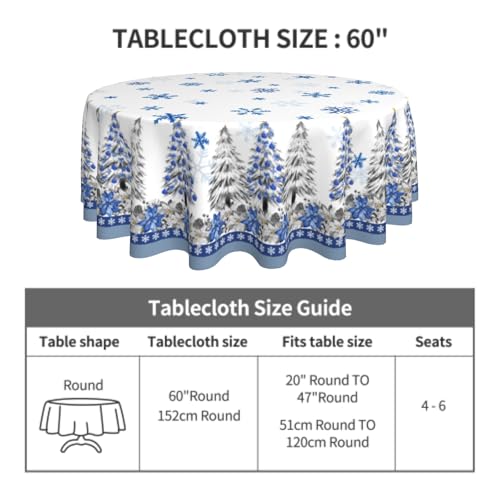 Giwawa Christmas Round Tablecloth 60 Inch Blue Xmas Trees Poinsettia Snowflakes Holiday Decor Variation of Xmas Trees / One Size