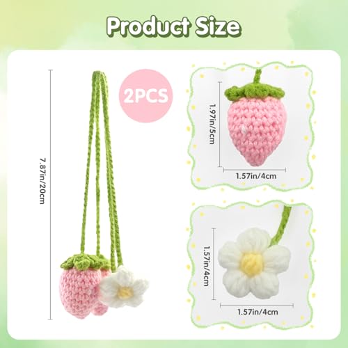 Handmade Crochet Strawberry Car Hanging Ornament - Cute Rearview Mirror Decor
