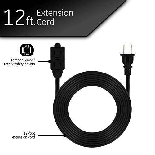 GE 12FT Indoor Extension Cord with 3 Outlets & Safety Covers