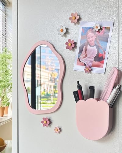 KEYDUACU Magnetic Locker Mirror, 8.6x6.3 Inch Cute Pink Mirror for School Lockers, Refrigerators and Office Cabinets