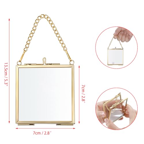 JUXYES 2.8" Hanging Mini Double Glass Picture Frame - Gold, 2 PCS